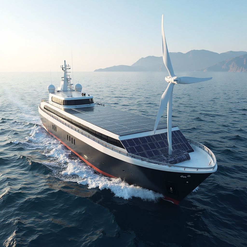 Modern cargo ship with eco-friendly technology